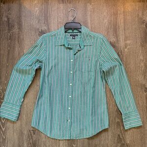 Tommy Hilfiger Teal Green and White Striped Button down Shirt